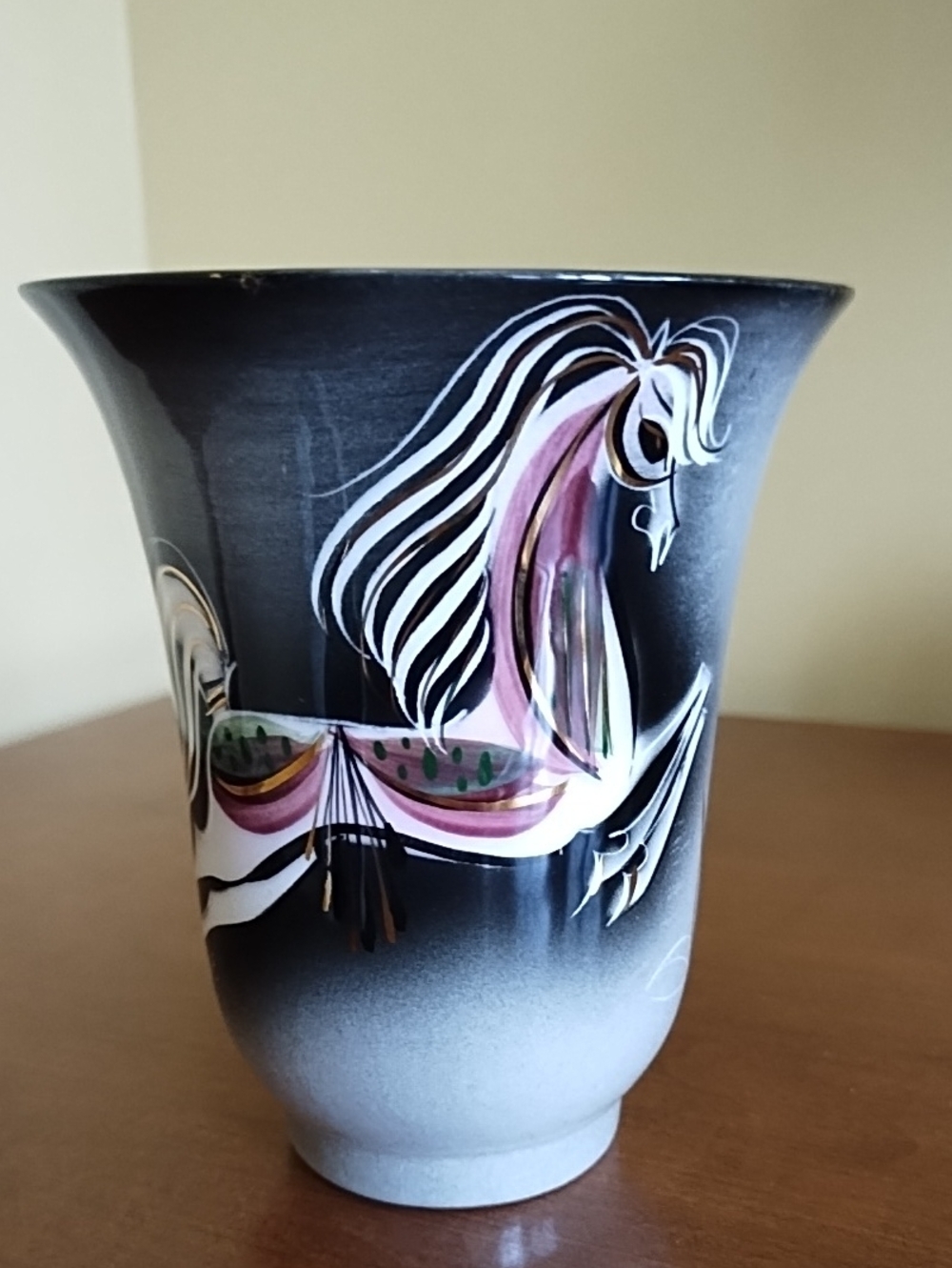 Sascha Brastoff Horse Vase Vintage Mid Century Modern Hand Painted Black White
